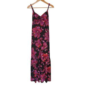 Allen B Women Maxi Dress Size XS Black Floral Twist Strap Tropical Boho Resort